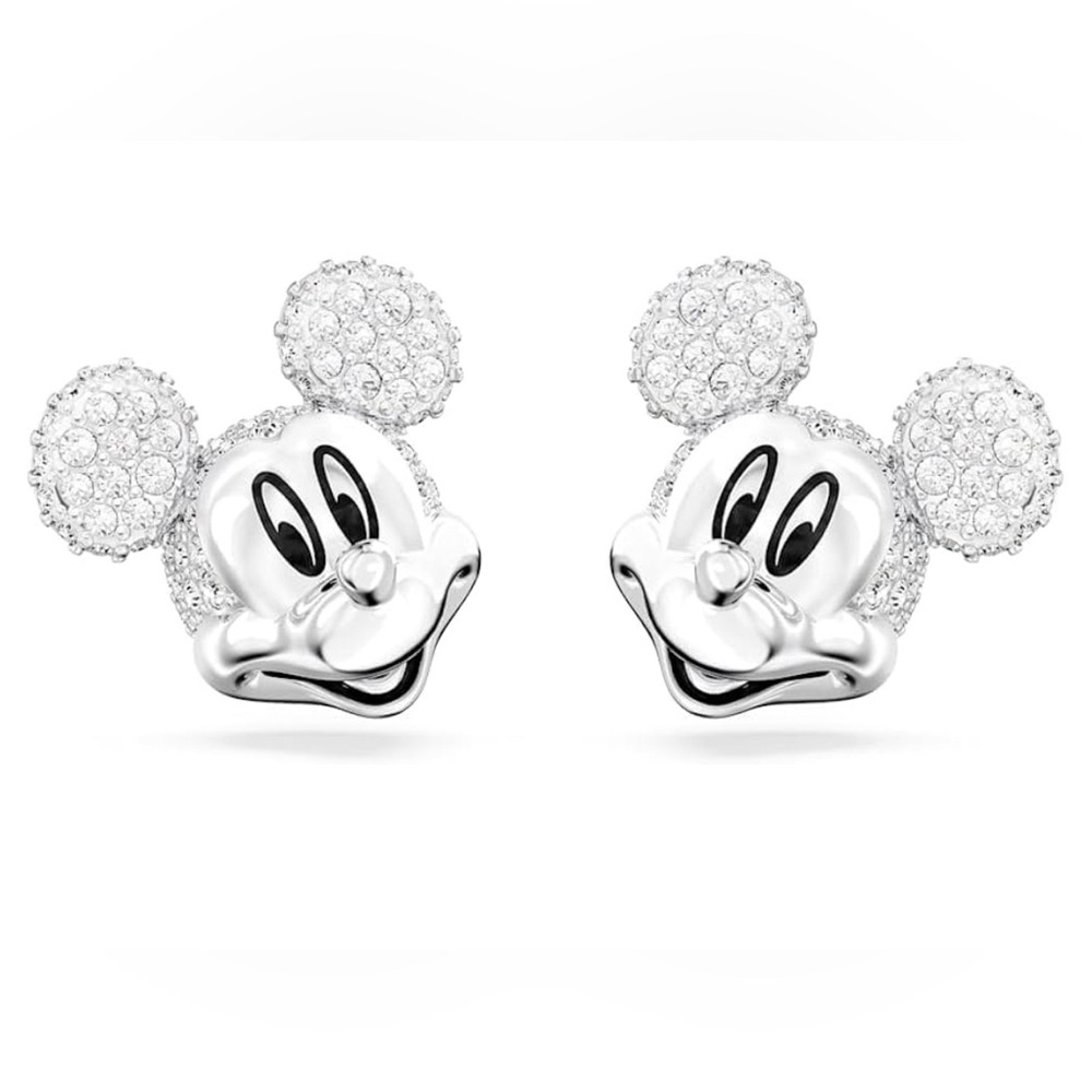 NIB Swarovski Silver Mickey Mouse Crystal Studs in White Rhodium